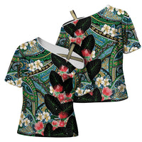 Hawaiian Taro Leaves and Ohia Lehua Cross Shoulder Shirt Polynesian Tribal Art Tropical Plants Motifs Colorful LT03 - Polynesian Pride
