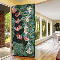 Hawaiian Taro Leaves and Ohia Lehua Door Cover Polynesian Tribal Art Tropical Plants Motifs Colorful LT03 - Polynesian Pride