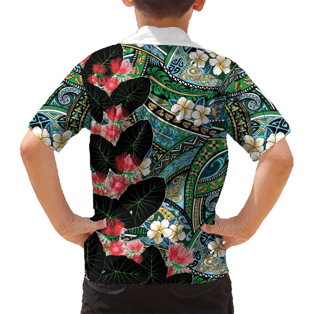 Hawaiian Taro Leaves and Ohia Lehua Family Matching Mermaid Dress and Hawaiian Shirt Polynesian Tribal Art Tropical Plants Motifs Colorful LT03 - Polynesian Pride