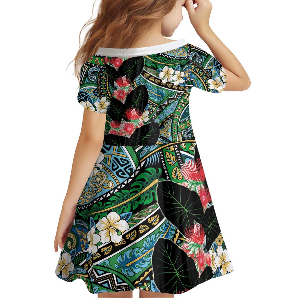 Hawaiian Taro Leaves and Ohia Lehua Family Matching Off Shoulder Maxi Dress and Hawaiian Shirt Polynesian Tribal Art Tropical Plants Motifs Colorful LT03 - Polynesian Pride