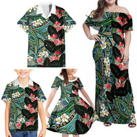 Hawaiian Taro Leaves and Ohia Lehua Family Matching Off Shoulder Maxi Dress and Hawaiian Shirt Polynesian Tribal Art Tropical Plants Motifs Colorful LT03 - Polynesian Pride
