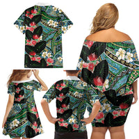 Hawaiian Taro Leaves and Ohia Lehua Family Matching Off Shoulder Short Dress and Hawaiian Shirt Polynesian Tribal Art Tropical Plants Motifs Colorful LT03 - Polynesian Pride