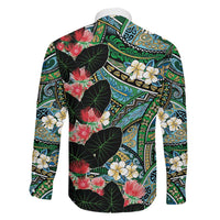 Hawaiian Taro Leaves and Ohia Lehua Family Matching Off Shoulder Short Dress and Hawaiian Shirt Polynesian Tribal Art Tropical Plants Motifs Colorful LT03 - Polynesian Pride