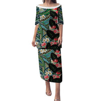 Hawaiian Taro Leaves and Ohia Lehua Family Matching Puletasi and Hawaiian Shirt Polynesian Tribal Art Tropical Plants Motifs Colorful LT03 Mom's Dress Multicolor - Polynesian Pride