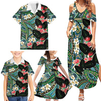 Hawaiian Taro Leaves and Ohia Lehua Family Matching Summer Maxi Dress and Hawaiian Shirt Polynesian Tribal Art Tropical Plants Motifs Colorful LT03 - Polynesian Pride