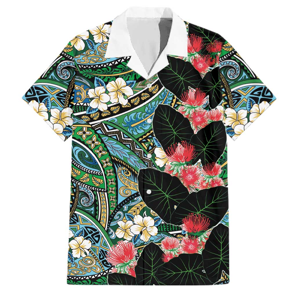 Hawaiian Taro Leaves and Ohia Lehua Family Matching Summer Maxi Dress and Hawaiian Shirt Polynesian Tribal Art Tropical Plants Motifs Colorful LT03 Dad's Shirt - Short Sleeve Multicolor - Polynesian Pride
