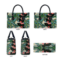 Hawaiian Taro Leaves and Ohia Lehua Leather Bag Polynesian Tribal Art Tropical Plants Motifs Colorful