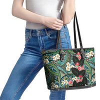 Hawaiian Taro Leaves and Ohia Lehua Leather Tote Bag Polynesian Tribal Art Tropical Plants Motifs Colorful LT03 - Polynesian Pride