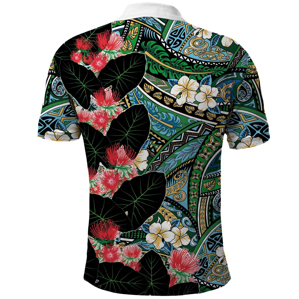Hawaiian Taro Leaves and Ohia Lehua Polo Shirt Polynesian Tribal Art Tropical Plants Motifs Colorful LT03 - Polynesian Pride