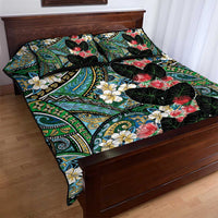 Hawaiian Taro Leaves and Ohia Lehua Quilt Bed Set Polynesian Tribal Art Tropical Plants Motifs Colorful