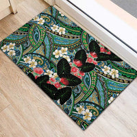 Hawaiian Taro Leaves and Ohia Lehua Rubber Doormat Polynesian Tribal Art Tropical Plants Motifs Colorful