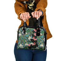 Hawaiian Taro Leaves and Ohia Lehua Shoulder Handbag Polynesian Tribal Art Tropical Plants Motifs Colorful