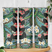 Hawaiian Taro Leaves and Ohia Lehua Skinny Tumbler Polynesian Tribal Art Tropical Plants Motifs Colorful LT03 - Polynesian Pride