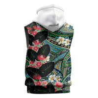 Hawaiian Taro Leaves and Ohia Lehua Sleeveless Hoodie Polynesian Tribal Art Tropical Plants Motifs Colorful LT03 - Polynesian Pride