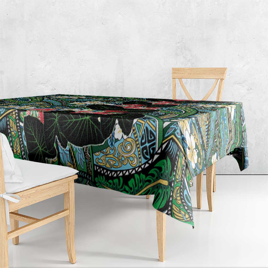 Hawaiian Taro Leaves and Ohia Lehua Tablecloth Polynesian Tribal Art Tropical Plants Motifs Colorful