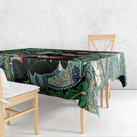 Hawaiian Taro Leaves and Ohia Lehua Tablecloth Polynesian Tribal Art Tropical Plants Motifs Colorful