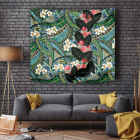 Hawaiian Taro Leaves and Ohia Lehua Tapestry Polynesian Tribal Art Tropical Plants Motifs Colorful