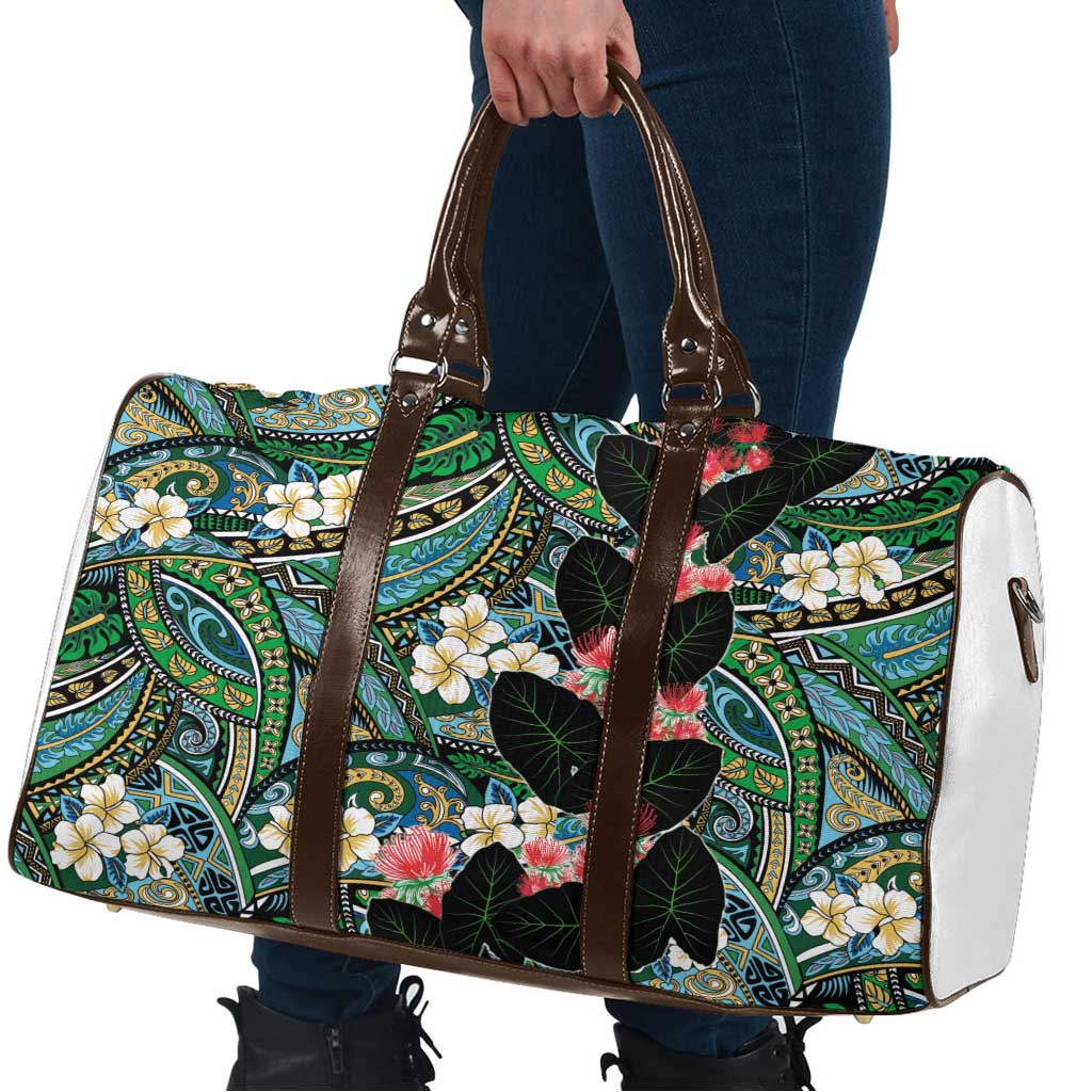 Hawaiian Taro Leaves and Ohia Lehua Travel Bag Polynesian Tribal Art Tropical Plants Motifs Colorful LT03 - Polynesian Pride