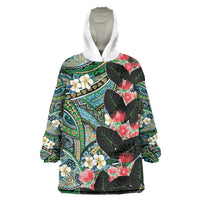 Hawaiian Taro Leaves and Ohia Lehua Wearable Blanket Hoodie Polynesian Tribal Art Tropical Plants Motifs Colorful LT03 One Size Multicolor - Polynesian Pride