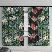 Hawaiian Taro Leaves and Ohia Lehua Window Curtain Polynesian Tribal Art Tropical Plants Motifs Colorful