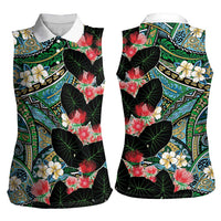 Hawaiian Taro Leaves and Ohia Lehua Women Sleeveless Polo Shirt Polynesian Tribal Art Tropical Plants Motifs Colorful LT03 - Polynesian Pride