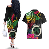 Vanuatu 44th Anniversary Couples Matching Off The Shoulder Long Sleeve Dress and Hawaiian Shirt Boars Tusk Tugeta Yumi Selebretem Indipendens Dei