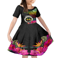 Personalised Vanuatu 44th Anniversary Family Matching Puletasi and Hawaiian Shirt Boars Tusk Tugeta Yumi Selebretem Indipendens Dei LT03 Daughter's Dress Black - Polynesian Pride