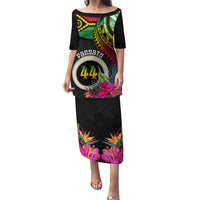Personalised Vanuatu 44th Anniversary Family Matching Puletasi and Hawaiian Shirt Boars Tusk Tugeta Yumi Selebretem Indipendens Dei LT03 Mom's Dress Black - Polynesian Pride