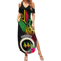 Personalised Vanuatu 44th Anniversary Family Matching Summer Maxi Dress and Hawaiian Shirt Boars Tusk Tugeta Yumi Selebretem Indipendens Dei LT03 Mom's Dress Black - Polynesian Pride