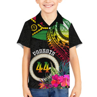 Personalised Vanuatu 44th Anniversary Family Matching Tank Maxi Dress and Hawaiian Shirt Boars Tusk Tugeta Yumi Selebretem Indipendens Dei LT03 Son's Shirt Black - Polynesian Pride