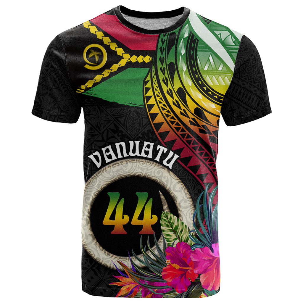 Vanuatu 44th Anniversary T Shirt Boars Tusk Tugeta Yumi Selebretem Indipendens Dei LT03 Black - Polynesian Pride