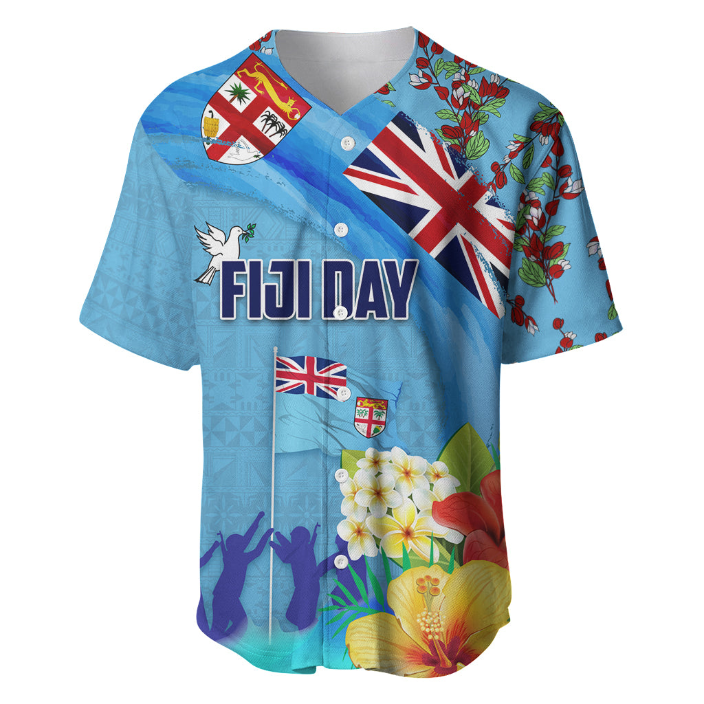 Fiji Day Baseball Jersey Tagimoucia Flower and Melanesia Pattern LT03 Blue - Polynesian Pride