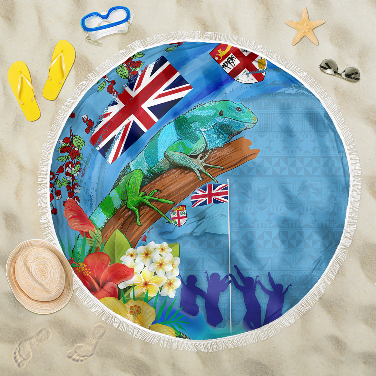 Fiji Day Beach Blanket Tagimoucia Flower and Melanesia Pattern