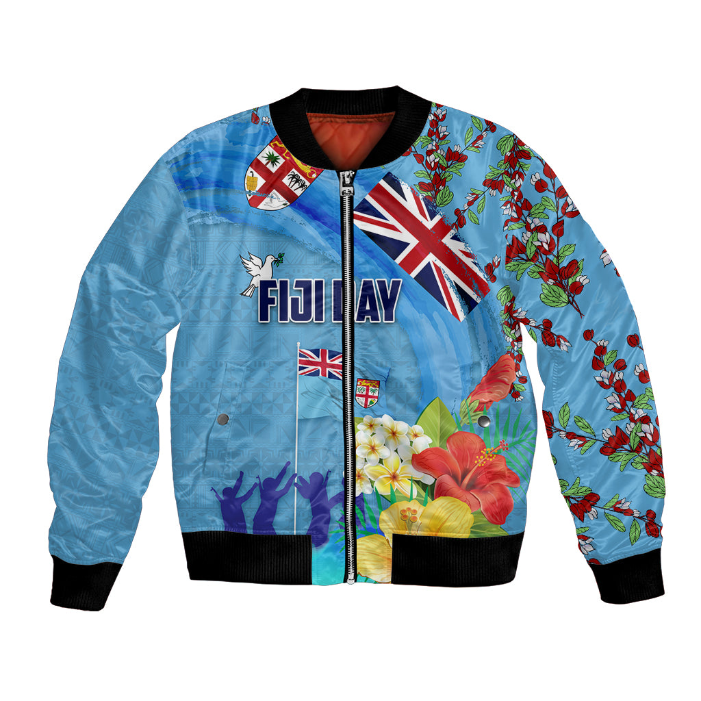 Fiji Day Bomber Jacket Tagimoucia Flower and Melanesia Pattern LT03 Unisex Blue - Polynesian Pride