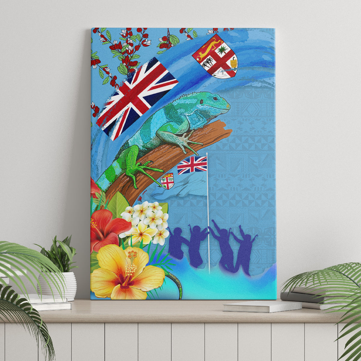 Fiji Day Canvas Wall Art Tagimoucia Flower and Melanesia Pattern LT03 - Polynesian Pride