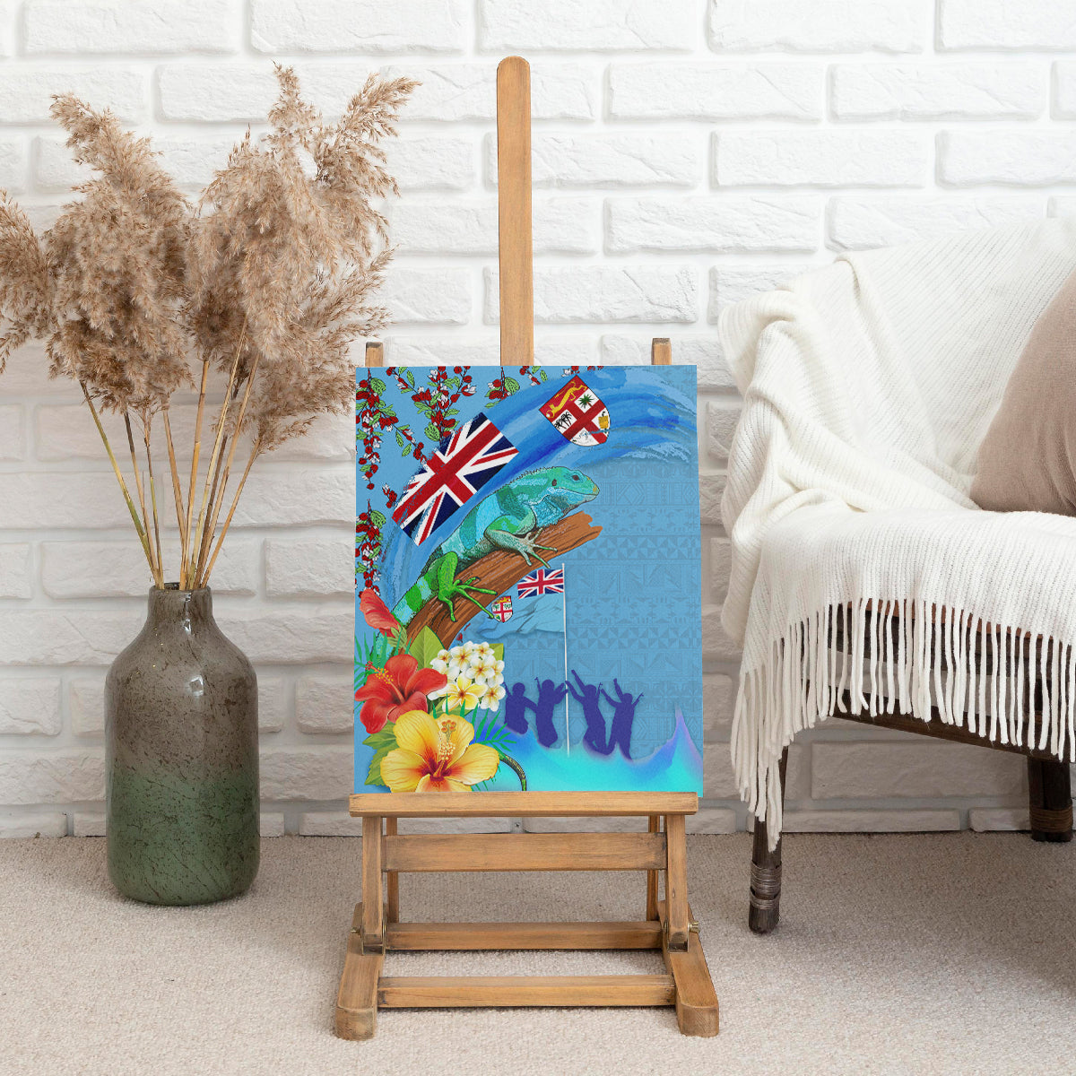 Fiji Day Canvas Wall Art Tagimoucia Flower and Melanesia Pattern LT03 - Polynesian Pride