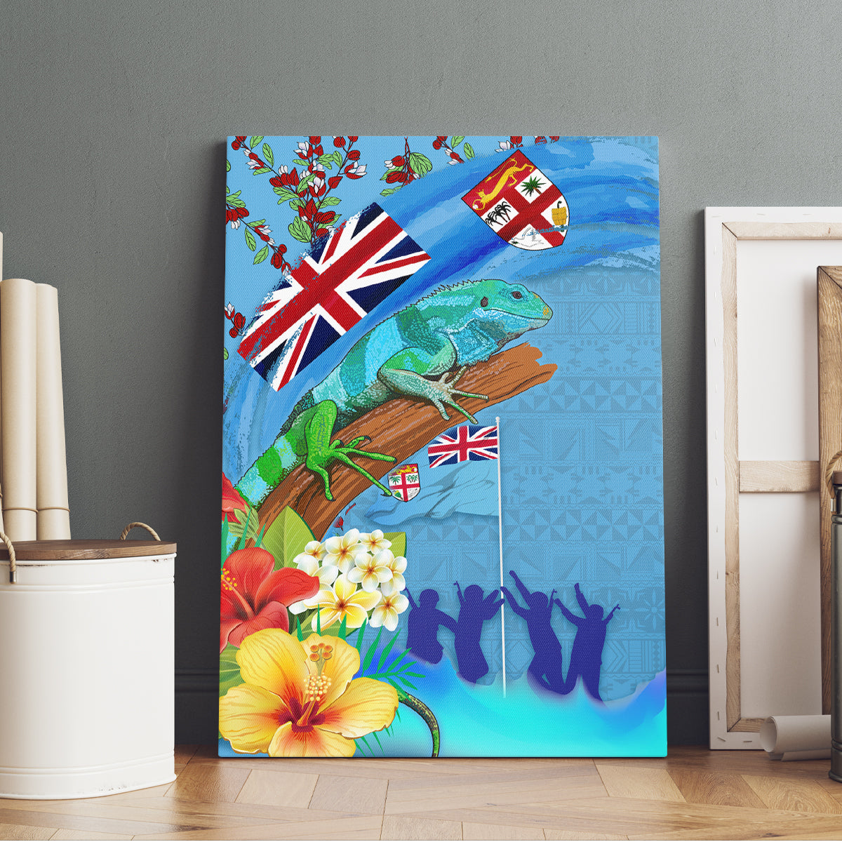 Fiji Day Canvas Wall Art Tagimoucia Flower and Melanesia Pattern LT03 - Polynesian Pride
