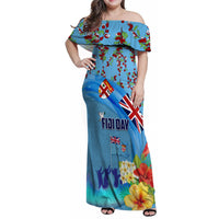 Fiji Day Family Matching Off Shoulder Maxi Dress and Hawaiian Shirt Tagimoucia Flower and Melanesia Pattern