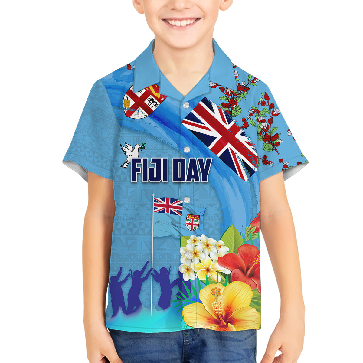 Fiji Day Family Matching Puletasi and Hawaiian Shirt Tagimoucia Flower and Melanesia Pattern LT03 Son's Shirt Blue - Polynesian Pride