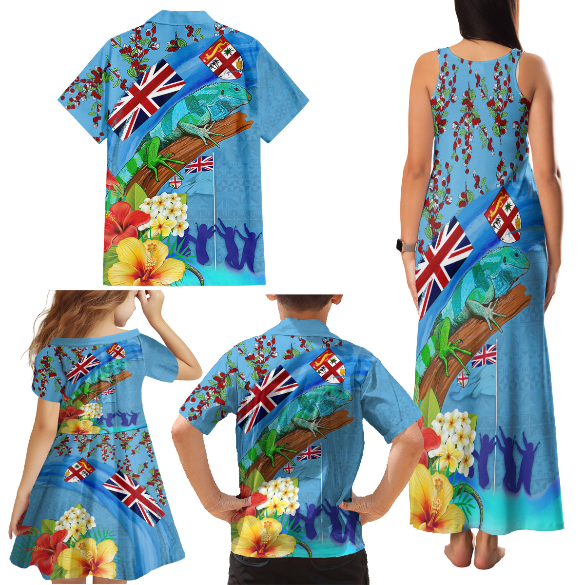 Fiji Day Family Matching Tank Maxi Dress and Hawaiian Shirt Tagimoucia Flower and Melanesia Pattern