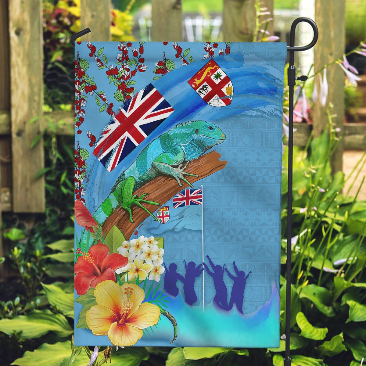 Fiji Day Garden Flag Tagimoucia Flower and Melanesia Pattern LT03 Garden Flag Blue - Polynesian Pride