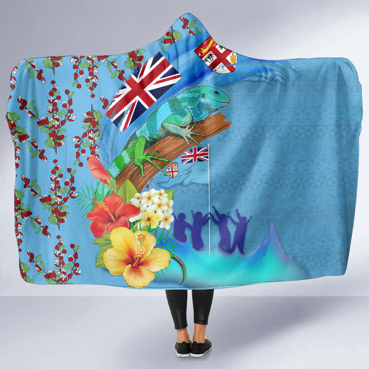 Fiji Day Hooded Blanket Tagimoucia Flower and Melanesia Pattern LT03 - Polynesian Pride