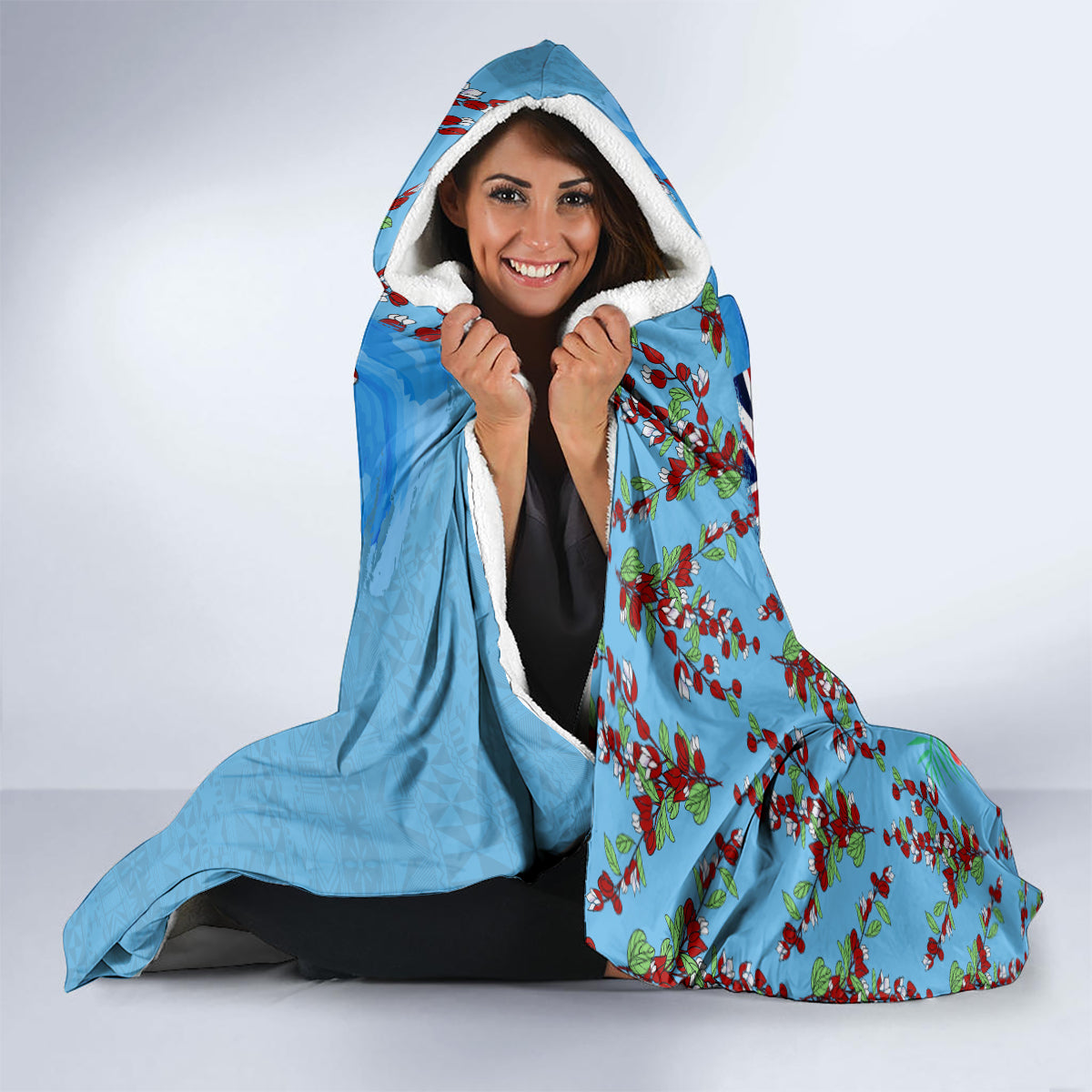 Fiji Day Hooded Blanket Tagimoucia Flower and Melanesia Pattern LT03 - Polynesian Pride