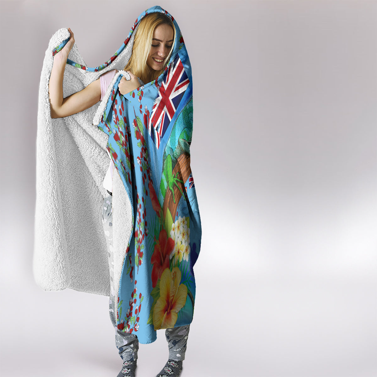 Fiji Day Hooded Blanket Tagimoucia Flower and Melanesia Pattern LT03 - Polynesian Pride