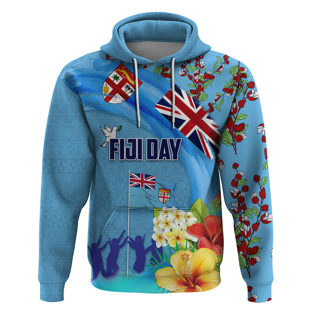 Fiji Day Hoodie Tagimoucia Flower and Melanesia Pattern LT03 Pullover Hoodie Blue - Polynesian Pride
