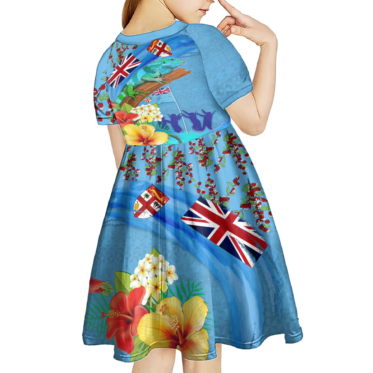 Fiji Day Kid Short Sleeve Dress Tagimoucia Flower and Melanesia Pattern