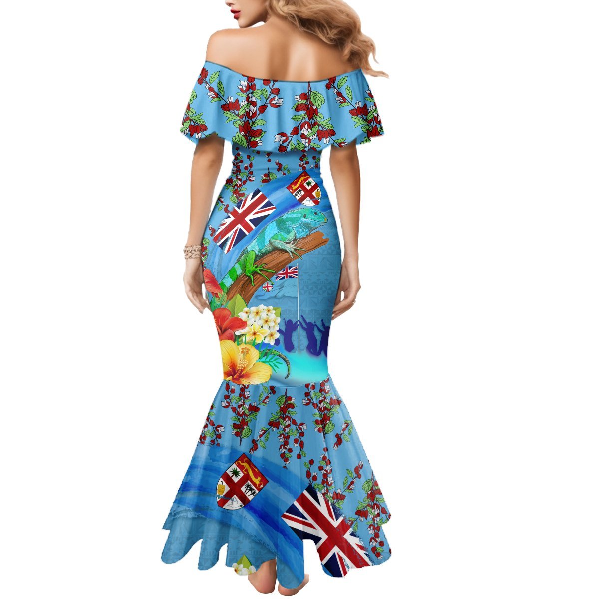 Fiji Day Mermaid Dress Tagimoucia Flower and Melanesia Pattern LT03 - Polynesian Pride