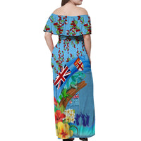 Fiji Day Off Shoulder Maxi Dress Tagimoucia Flower and Melanesia Pattern