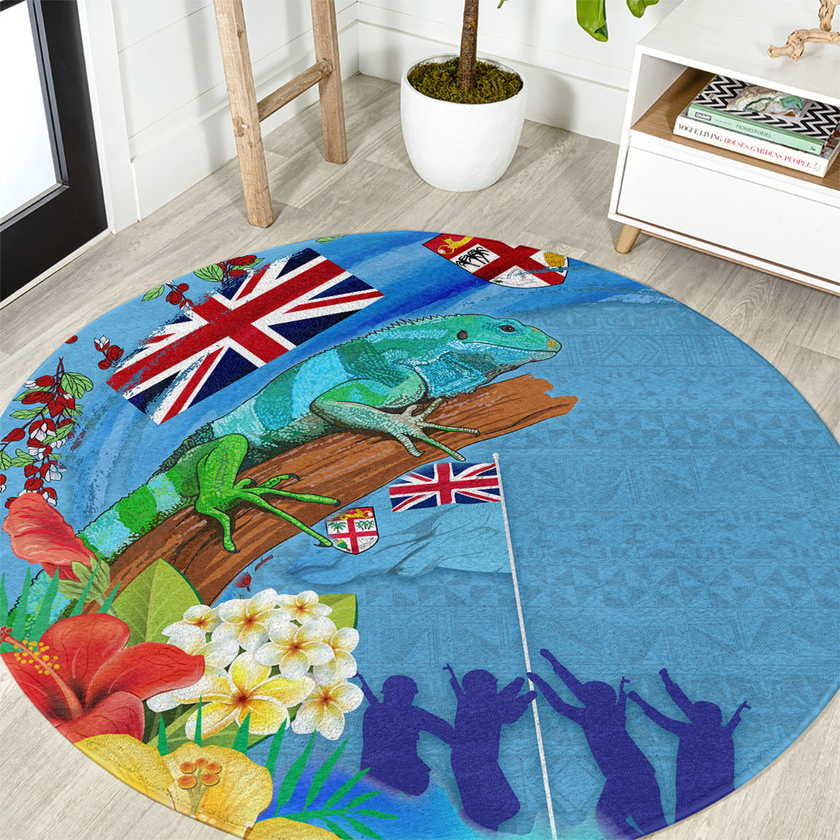 Fiji Day Round Carpet Tagimoucia Flower and Melanesia Pattern LT03 Blue - Polynesian Pride