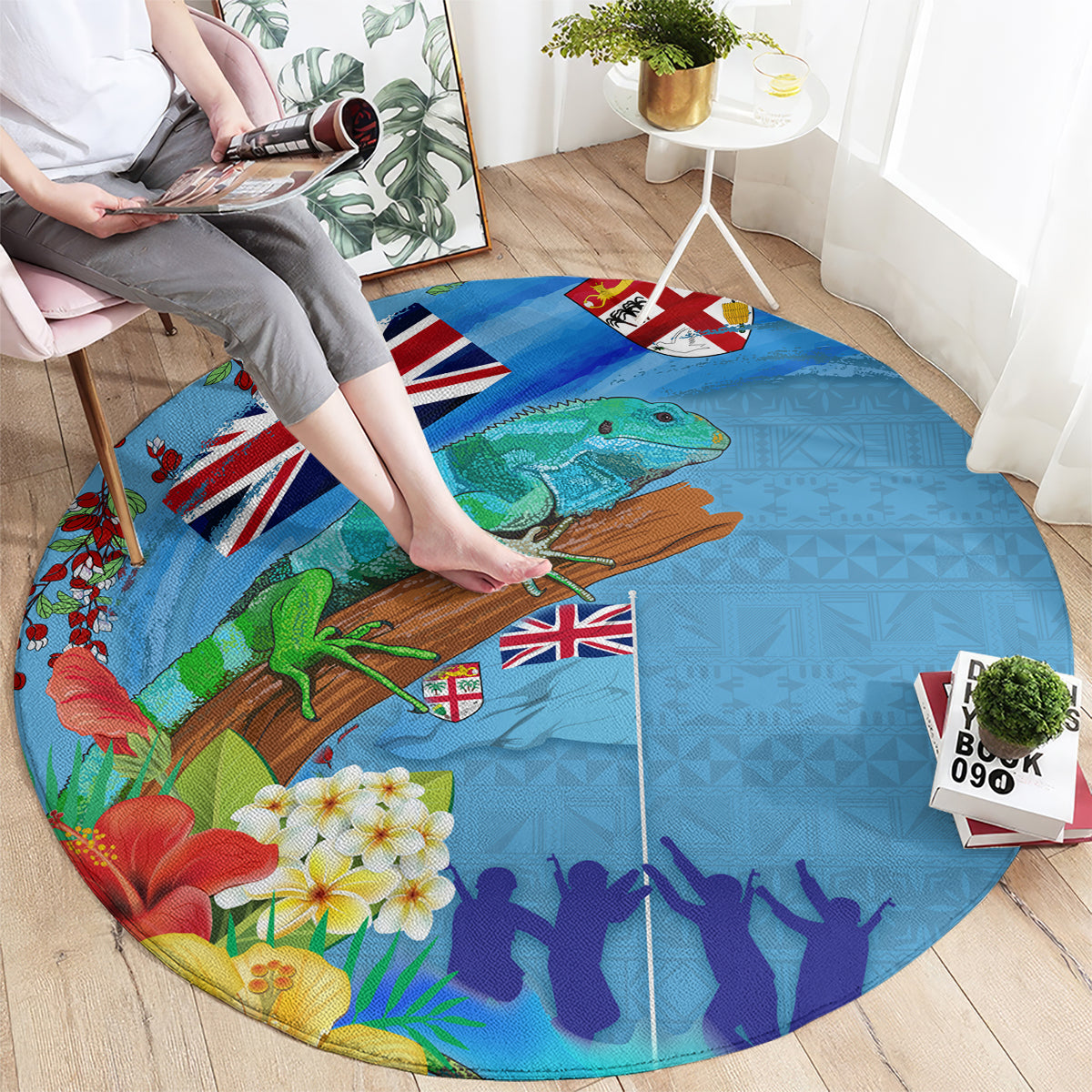 Fiji Day Round Carpet Tagimoucia Flower and Melanesia Pattern LT03 - Polynesian Pride